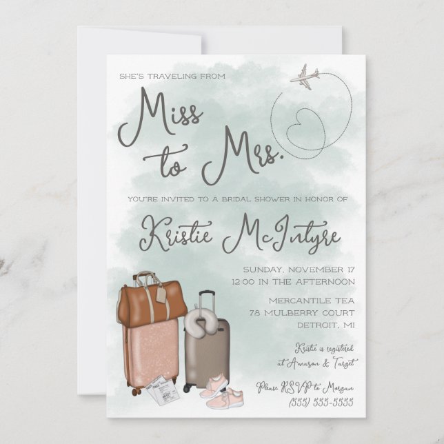 Travelling from Miss to Mrs. Modern Luggage Invitation (Front)