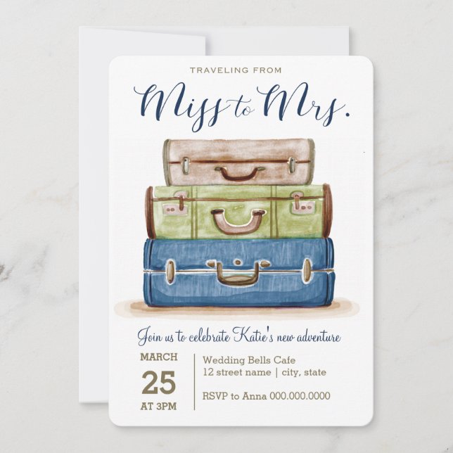 Travelling from Miss to Mrs. Shower Invitation (Front)