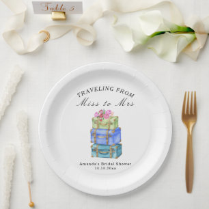 Travelling from Miss to Mrs Vintage Bridal Shower Paper Plate