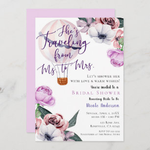 Travelling From Ms. to Mrs. Bridal Shower lavender Invitation