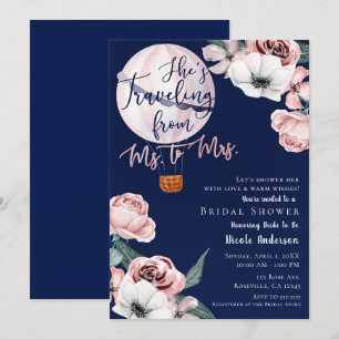 Travelling From Ms. to Mrs. Bridal Shower Pink Blu Invitation
