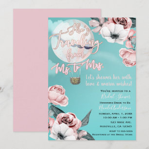 Travelling From Ms. to Mrs. Bridal Shower Teal Pin Invitation