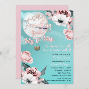 Travelling From Ms. to Mrs. Bridal Shower Teal Pin Invitation