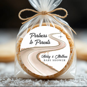 Travelling from Partners to Parents Baby Shower Classic Round Sticker