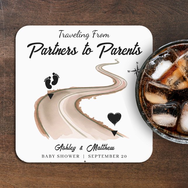 Travelling from Partners to Parents Baby Shower Square Paper Coaster (Traveling from Partners to Parents Baby Shower Square Paper Coaster
)