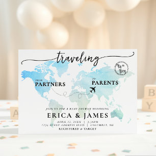 Travelling from Partners to Parents Map Baby Showe Invitation
