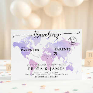 Travelling from Partners to Parents Map Baby Showe Invitation