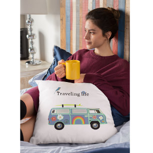 Travelling Life Retro Van Road Trip Gift Accessory Cushion