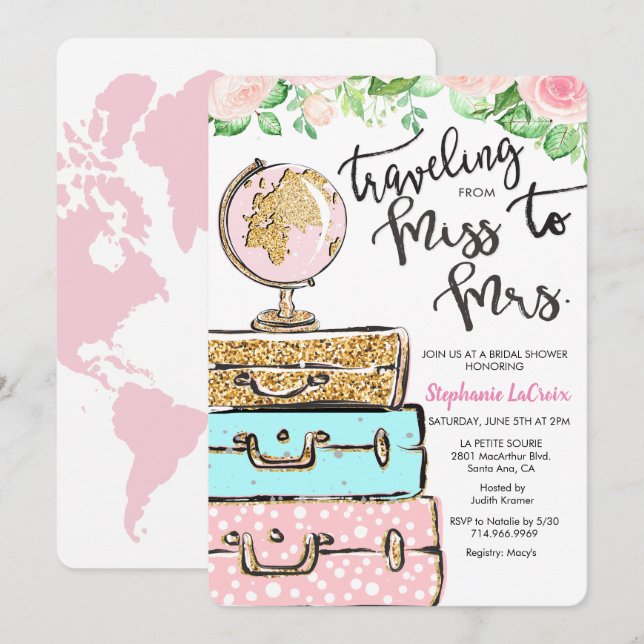Travelling Miss to Mrs. Bridal Shower Invitation (Front/Back)