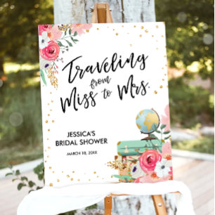 Travelling Miss to Mrs Pink Floral Bridal Shower Poster