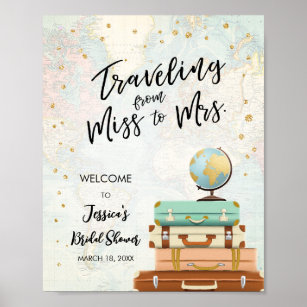 Travelling Miss to Mrs Travel Bridal Shower Welcom Poster