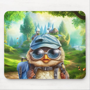 Travelling owl on an enchanted forest mouse mat