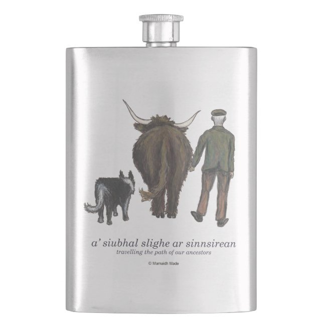 travelling the path of our ancestors in Gaelic Hip Flask (Front)