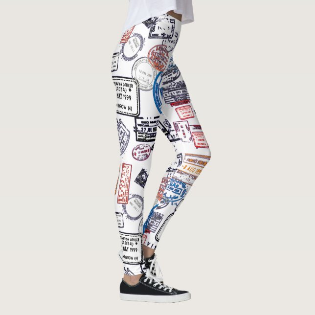 Travelling Woman Visa Stamps Pattern Leggings (Right)