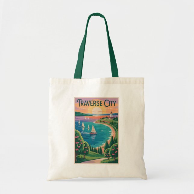 Traverse City Lake Michigan Illustration Travel Tote Bag (Front)