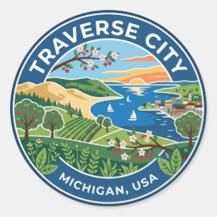 Traverse City Michigan Classic Round Sticker