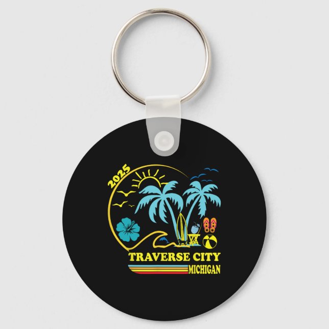 Traverse City Michigan Family Vacation 2025 Matchi Key Ring (Front)