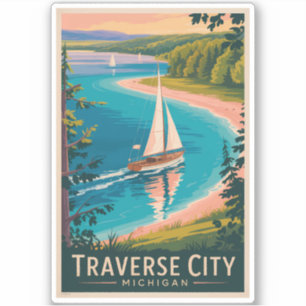 Traverse City Michigan Illustration Travel Art