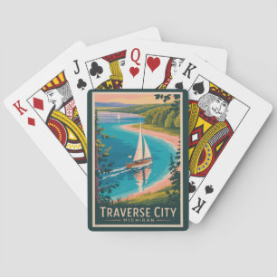 Traverse City Michigan Illustration Travel Art  Playing Cards