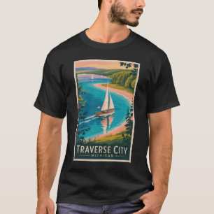 Traverse City Michigan Illustration Travel Art  T-Shirt