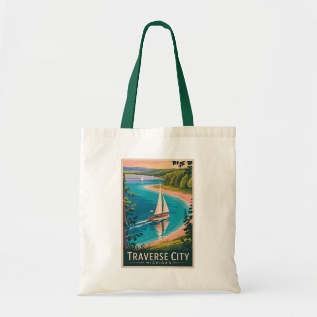 Traverse City Michigan Illustration Travel Art  Tote Bag (Front)