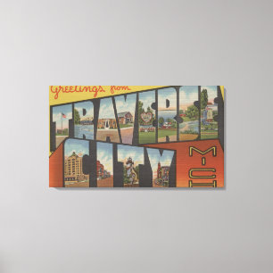 Traverse City, Michigan - Large Letter Scenes Canvas Print