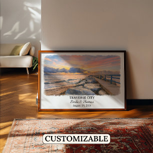 Traverse City Michigan Poster, Watercolor, Custom Poster