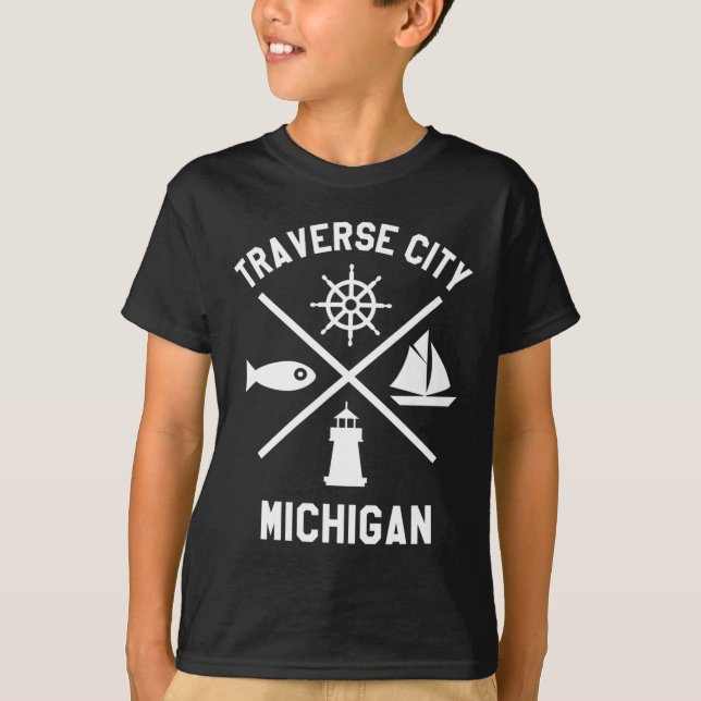 Traverse City Northern Michigan Tee Sailing Boatin (Front)