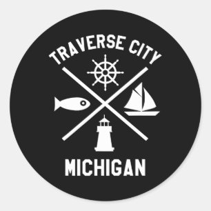Traverse City Northern Michigan Tee Sailing Boatin Classic Round Sticker
