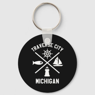 Traverse City Northern Michigan Tee Sailing Boatin Key Ring