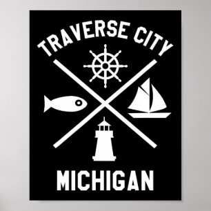 Traverse City Northern Michigan Tee Sailing Boatin Poster