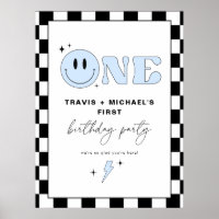TRAVIS Blue Smile Face Two Boy Birthday Welcome