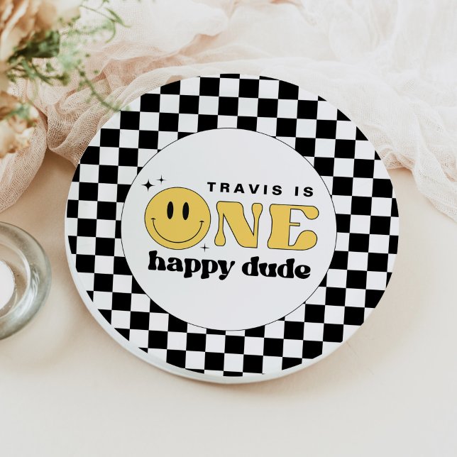 TRAVIS One Happy Dude Smile Face Birthday Paper Plate (Creator Uploaded)
