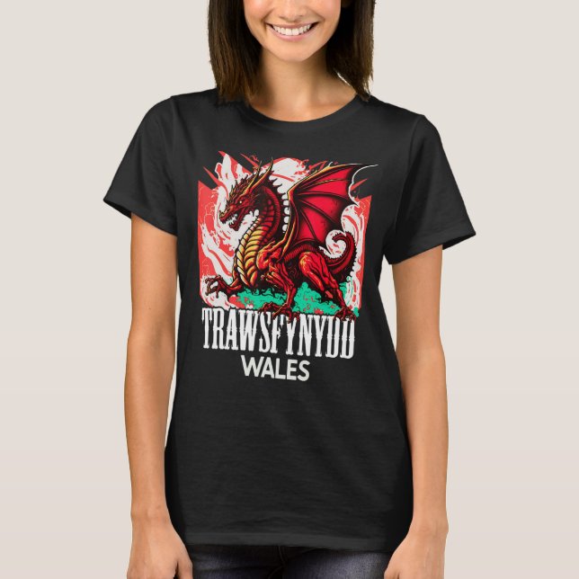 Trawsfynydd Wales Welsh Flag Y Ddraig Goch Dragon T-Shirt (Front)
