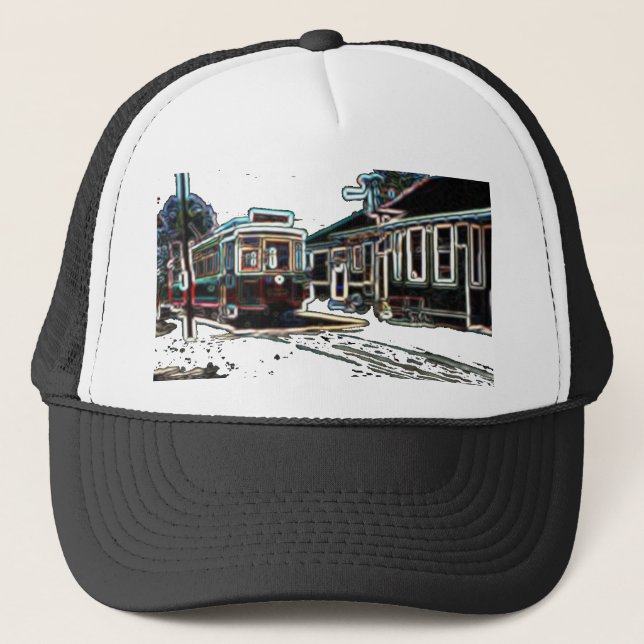 TRC Neon streetcar at stn Black Trucker Hat (Front)