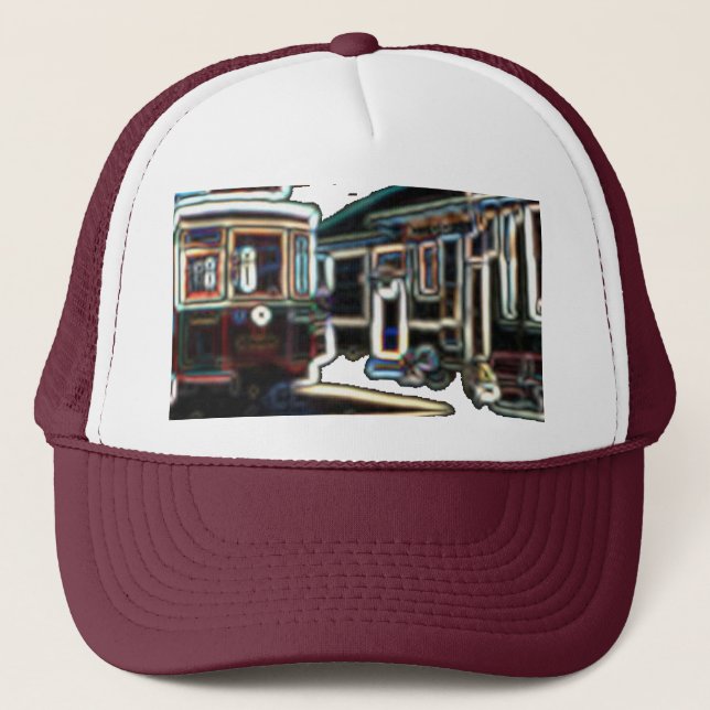 TRC Neon streetcar at stn Maroon Trucker Hat (Front)