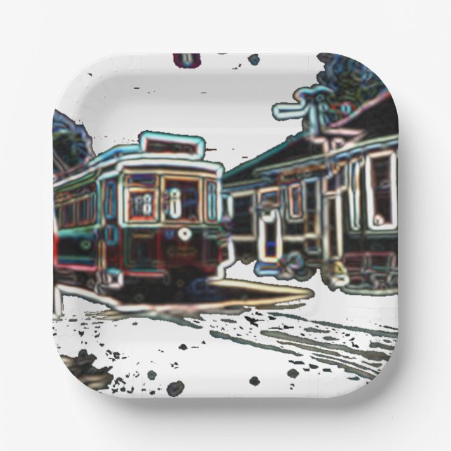 TRC Neon streetcar at stn Square Paper Plate (Front)