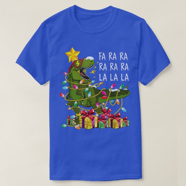TRe Dinosaur Rawr Xmas Tree Present Funny Christma T-Shirt (Design Front)