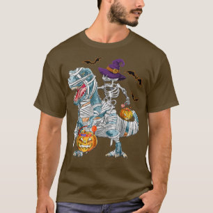 tre Skeleton Riding Mummy Dinosaur T re Halloween T-Shirt
