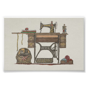 Treadle Sewing Machine & Kittens Photo Print
