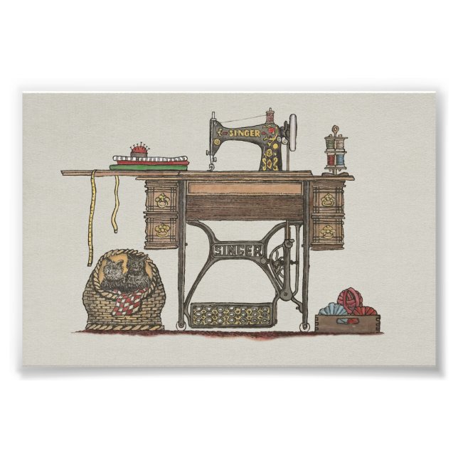 Treadle Sewing Machine & Kittens Photo Print (Front)