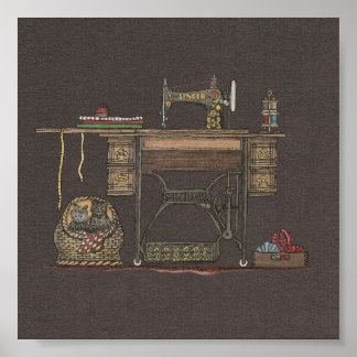 Treadle Sewing Machine & Kittens Poster