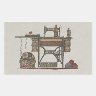 Treadle Sewing Machine & Kittens Rectangular Sticker