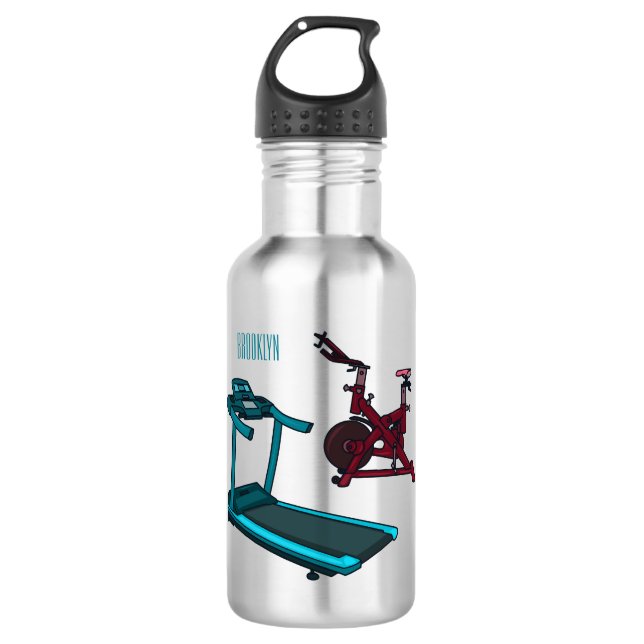 Treadmill & spinning bike cartoon illustration 532 ml water bottle (Front)