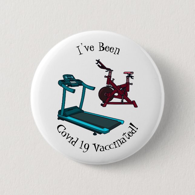 Treadmill & spinning bike cartoon illustration 6 cm round badge (Front)