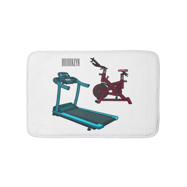 Treadmill & spinning bike cartoon illustration bath mat (Front)