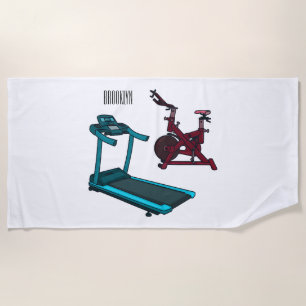 Treadmill & spinning bike cartoon illustration beach towel