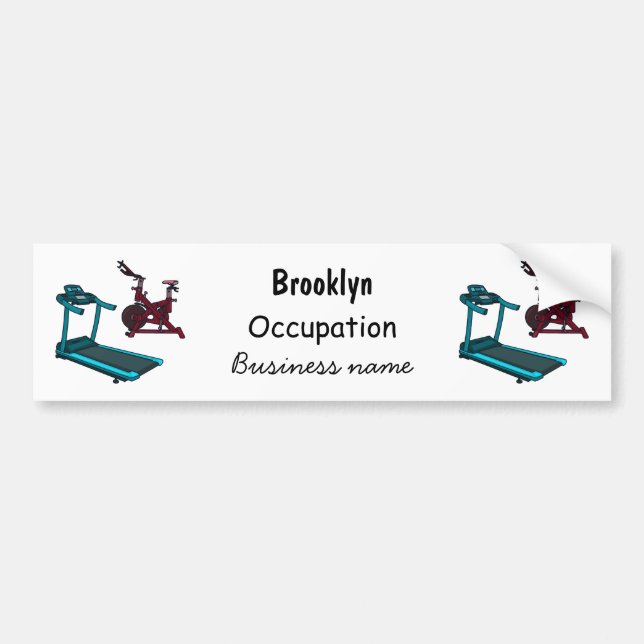Treadmill & spinning bike cartoon illustration bumper sticker (Front)