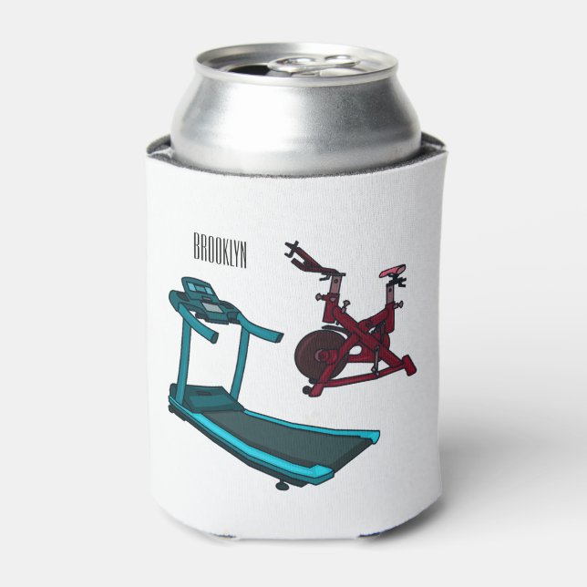 Treadmill & spinning bike cartoon illustration can cooler (Can Front)
