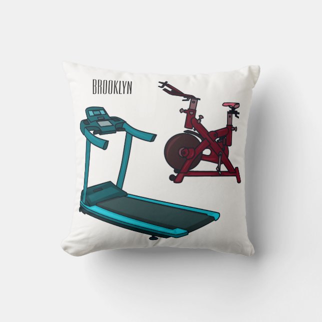 Treadmill & spinning bike cartoon illustration cushion (Front)